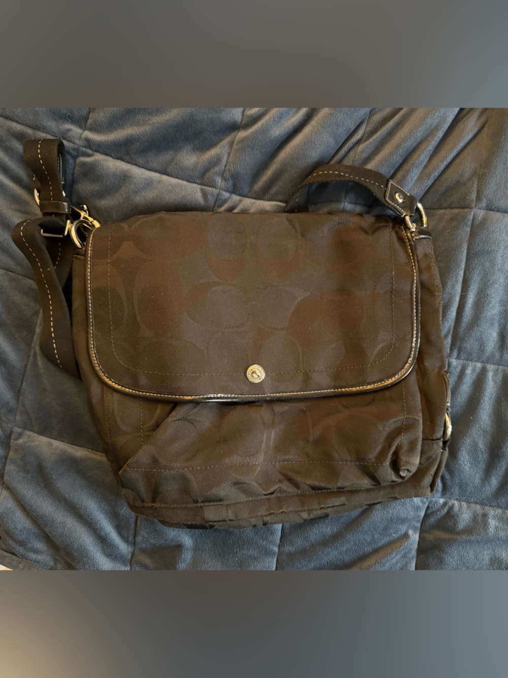 Black Signature-Pattern Coach Crossbody Bag